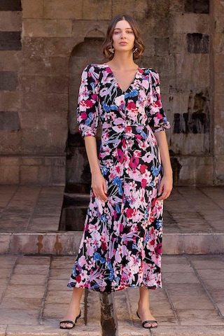 Monamise 23025 Kadın Fakir Kol Çiçekli Elbise-çiçekli Çok renkli