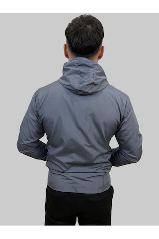 Erkek Kapüşonlu File Detaylı Füme Yağmurluk Füme