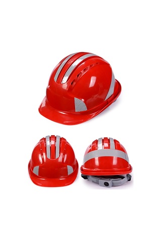 Neevoyu Kırmızı Abs Malzeme Emniyet Kaskı - Konforlu, Havalandırmalı, Çok Nokta Tamponlu, Darbe Ve Dürtüye Dayanıklı, Yansıtıcı Şeritli