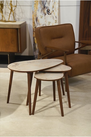 Paris 3'lü Zigon Sehpa &100 Mdf Buz Gri Mermer Desen