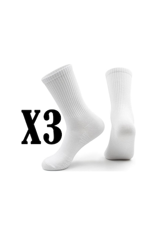 Sevbano 3 Adet Likralı Unisex Tenis Çorap, Pamuklu Fitilli Tenis Çorap Beyaz
