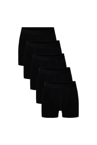 Erkek Siyah Düz Likralı Boxer Şort 5 Li Paket 5'li Siyah