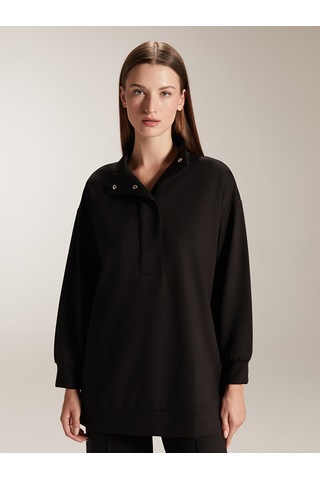 Lcw Modest Siyah Dik Yaka Oversize Kadın Sweatshirt Tunik