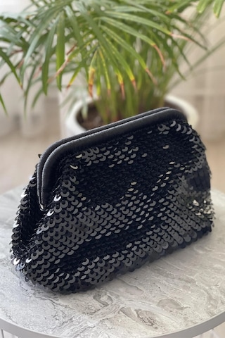 El Yapımı Siyah Pullu Parlak Örgü El Çantası Siyah
