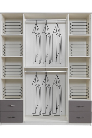 Bella 4 Kapılı Gardırop Aynalı Çekmeceli 170x55x210