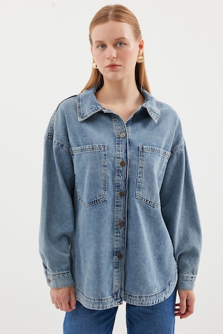 Bigdart 0694 Çift Cepli Oversize Denim Ceket - Buz Mavi 001