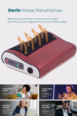 Mdsgroup Elektrikli Boyun Bel Sırt Ovmalı Isıtmalı Yoğurmalı Çok Amaçlı Masaj Yastığı/araç Çakmaklığı Dahil Çok Renkli