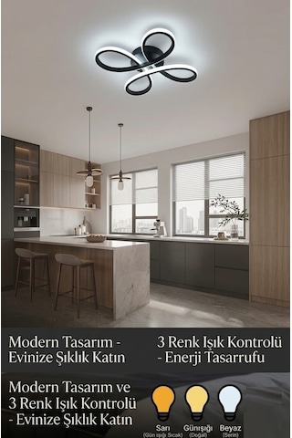 Lzy Avize Store Daisy 4 Lü Siyah Avize Modern Salon, Mutfak, Çocuk Odası, Antre Aydınlatma Siyah 1.model
