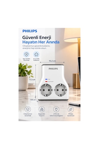 Phılıps Chp7022w/62, 2li, Akım Korumalı Priz, 1140 Joules, Beyaz 1