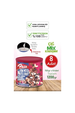 Paşa Kuruyemiş Çiğ Karışık Naturel Kuruyemiş Teneke 8 x 150 G