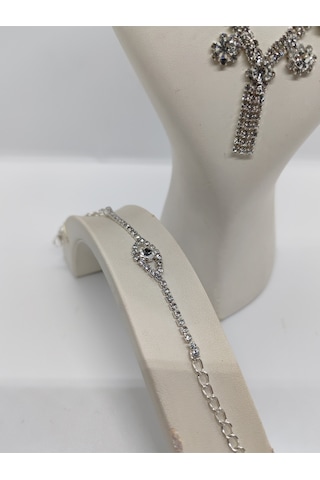 Zirkon Takı Seti 3lü Kolye Küpe Bileklik Silver