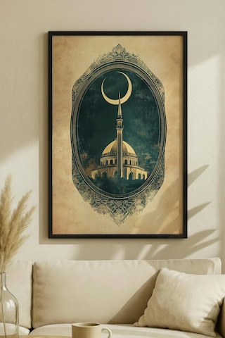 1 Adet Doğal Ahşap Çerçeveli Karanlık Doğa Temalı Vintage Tablo