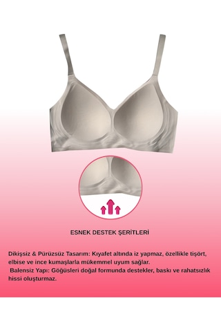 Alya Underwear Kadın Lazer Kesim Dikişsiz Çıkarılabilir Pedli Hayalet Sütyen Siyah Açık Gri