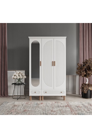 Beenal Furkan Gardırop 3 Kapaklı Dolap 120cm Beyaz-beyaz