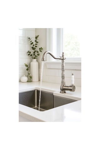 Rudi Armatür İnox Pirinç Malzeme -seramik Kol - Döner Gövdeli Rustik Mutfak Bataryası Gri