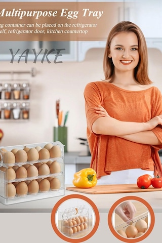 Yayke Yumurtalık 3 Katlı 30'lu Yumurta Rafı Saklama Kabı Yumurta