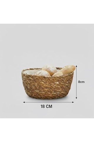 Deconox El Yapımı Hasır Yuvarlak Ekmek Sepeti, İçi Bezli Çok Amaçlı Dekoratif Sepet Ve Mutfak Düzenleyici 18x18x8 Cm A