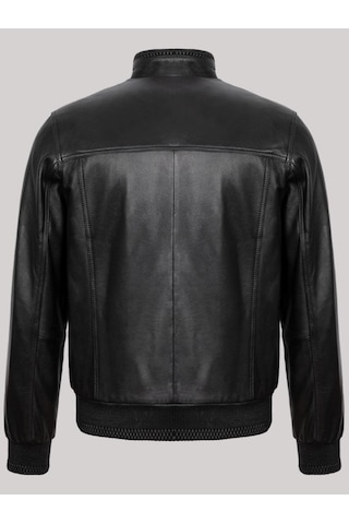 Hakiki Kuzu Derisi Siyah Erkek Deri Mont Kol Bel Lastikli Deri Ceket Siyah