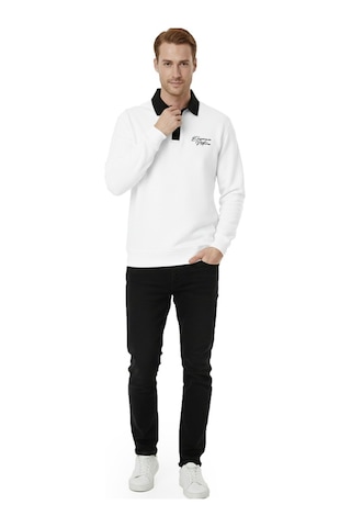 Deepsea Erkek Beyaz Relax Fit İçi Polarlı Polo Yaka Sweatshirt Pamuklu Kalın Sweatshirt 2600762 Beyaz