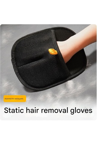 Folinda Çift Taraflı Silikon Tüy Alma Eldiveni - Köpek Ve Kedi Bakımı, Tüy Toplama, Yıkama Ve Tarama İşlevi, Siyah Opp Paket Siyah