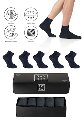 Bambu Erkek Yarım Konç Düz Füme Çorap Dikişsiz Premium Kutulu 5li Füme