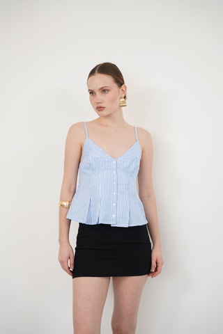 Verymoda Çizgili Askılı Bluz D2791 Mavi