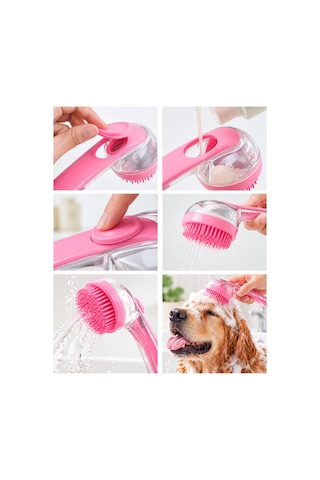 Novento Şampuan Hazneli Silikon Pet Yıkama Fırçası Kedi Ve Köpekler İçin Pratik Banyo Tarağı Çok Renkli