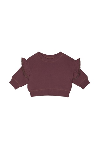 Antebies Organik Gots Sertifikalı Bordo, Dantel Detaylı, Uzun Kollu Bebek Sweatshirtü