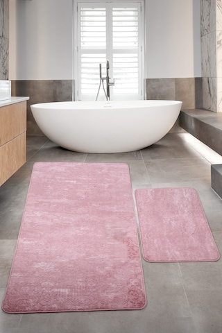 Nova Pudra Büyük Ebat 80x150 + 50x80 Cm 2'li Banyo Halısı Paspas Pembe