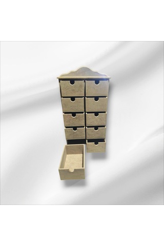 Ahşap Boyanabilir 10 Çekmeceli Takı-aksesuar Organizer Kutu