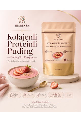 Kolajenli Proteinli Meyveli Puding Tozu Muzlu Çilekli Hurma Tozlu Şeker İlavesiz 100 G