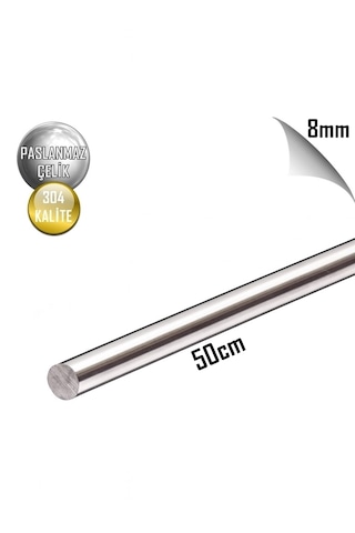 Paslanmaz Çelik Çubuk Mil Ø 8mm - 50 Cm Boylarda - Krom Çelik 4 Adet