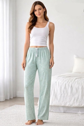 Viskon Pamuklu Kadın Açık Gri Desenli Pijama Pantolon - Mg008 - Mudanis