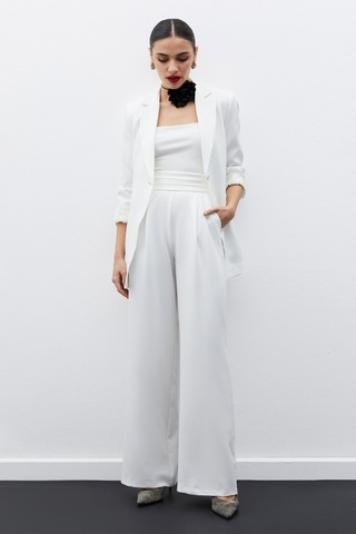 Sateen Mono Yaka Klasik Ceket - Ekru