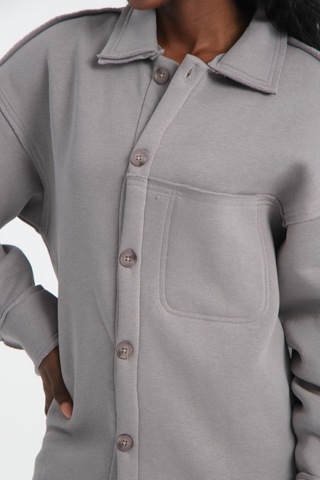 R-5750 Ceket Yaka Pis Dikişli Üç İplik Şardonlu Sweatshirt Gri