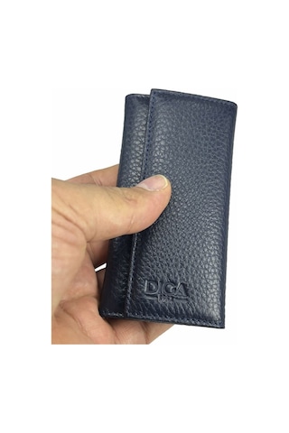 Hakiki Deri Organizer Dikey Anahtarlık Lacivert Bronz