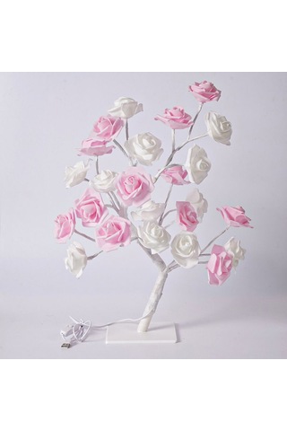 Youmex Beyaz Usb Anahtarlı Led Simülasyon Gül Ağaç Lambası - Çıkarılabilir Plastik Tabanlı Dekoratif Gece Lambası Beyaz