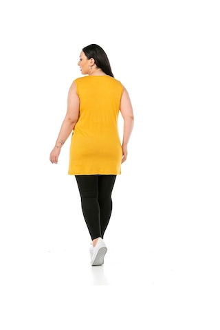 Disentis Büyük Beden Yuvarlak Yaka Kalın Askılı Viskon Uzun Hardal Body