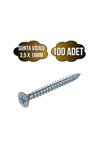 Sunta Vidası 3,5x18mm Çinko Ahşap Mdf Montaj Vidası 3,5x18mm 100 Adet 18 MM
