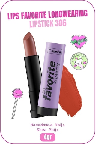 Callista Lips Favorite Longwearing Lipstick Ruj 306 Here Kitty Kitty - Kahverengi