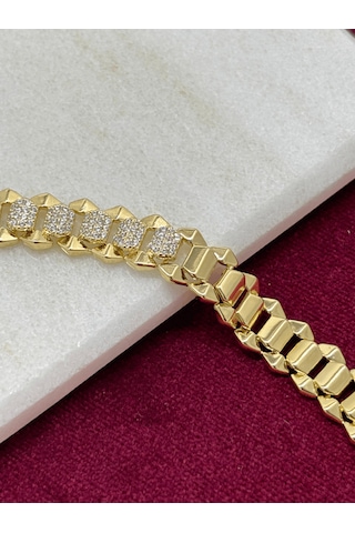 Çift Renkli Birbirine Geçmeli Taşlı Bileklik Gold