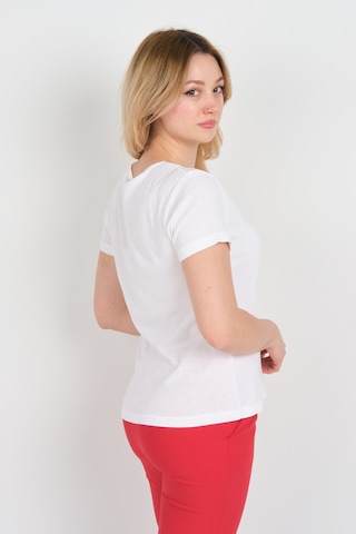 Ella Camelia Kadın Açma Yaka Taşlı Ve Desenli Pamuklu Bluz 23e010 Beyaz Beyaz