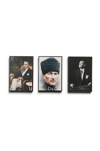 Hediyelik Atatürk Ahşap Magnet Seti 3 Adet - No:4 Kaliteli İşçilik Özel Baskı Karışık Renkli