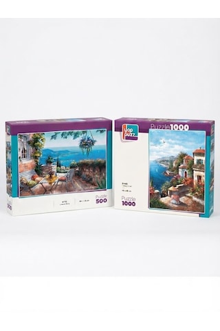 Yamaç Evleri Ve Limana Karşı İkili Set - 1000 + 500 Parça İkili Puzzle Seti