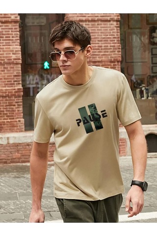 Flood Of Style Erkek Örme Pause Basklı Bej