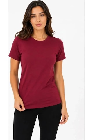 Valensdesign Basic Tişört Bisiklet Yaka Kısa Kol Günlük Yazlık Slim Fit T-shirt - Bordo