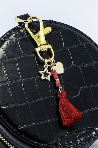Püsküllü Koyu Pembe Charm, Klips Çanta Cüzdan Fermuar Süsü