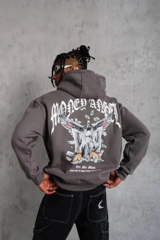 Vexor Erkek Kordon İpli Baskılı Kapüşonlu Sweatshirt - Füme