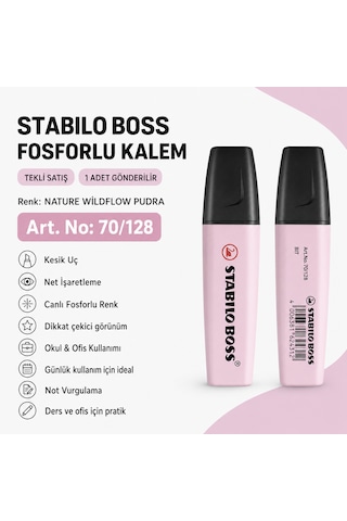 Boss Fosforlu Kalem 1 Adet Metin İşaretleme Kalemi Pudra