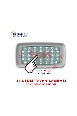 Skauto Sanel 12 Volt 34 Ledli Dokunmatik Tavan Lambası Beyaz 12v